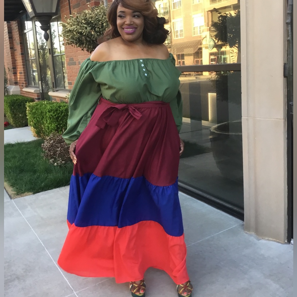 Color block off shoulder dress